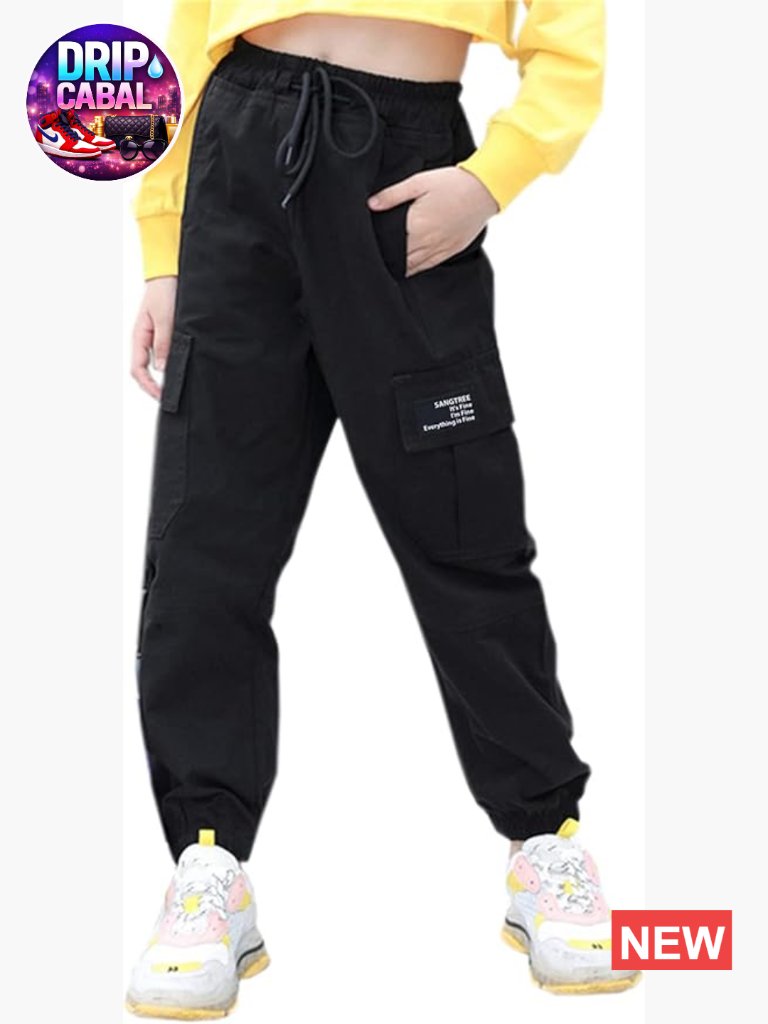 Drawstring Cargo Jogger Pants With Utility Pockets, Cotton Blend, High Rise